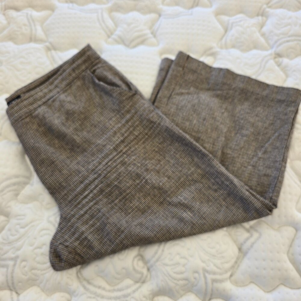 Loft Women's Brown Checkered Ankle Cropped Wide Leg Dress Pants Size 14